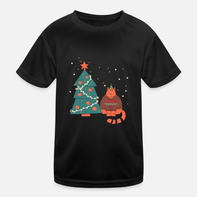 Cat Sitting Beside Christmas Tree Kinder Funktions-T-Shirt