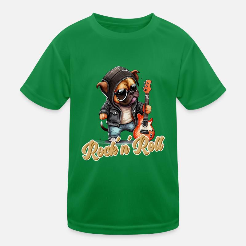 Lustiger Hund mit E-Gitarre Rock 'n' Roll Kinder Funktions-T-Shirt