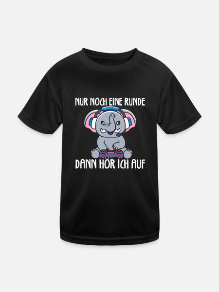 Nur Noch Eine Runde Zocken Gamer Elefant - Kinder Funktions-T-Shirt - Schwarz - Vorne
