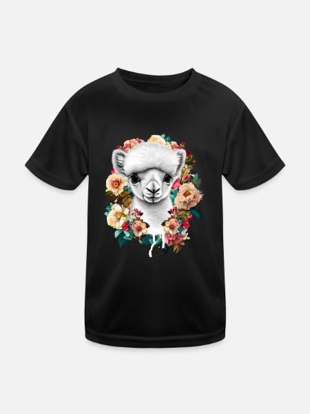 Alpaka - Kinder Funktions-T-Shirt - Schwarz - Vorne