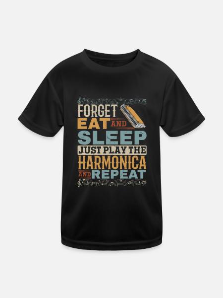 Forget Eat And Sleep Just Play The Harmonica And M - Kinder Funktions-T-Shirt - Schwarz - Vorne