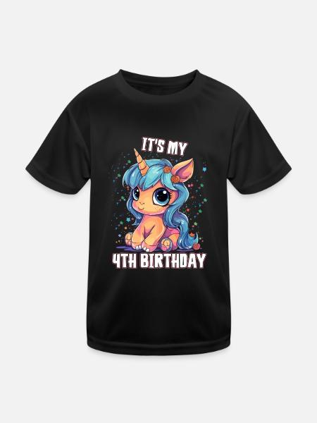 4 ans fille cadeau d’anniversaire licorne - T-shirt sport Enfant - noir - Devant