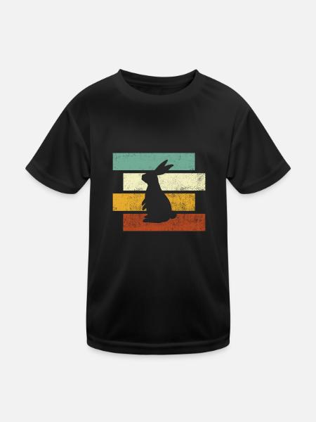 Hase Retro - Kinder Funktions-T-Shirt - Schwarz - Vorne