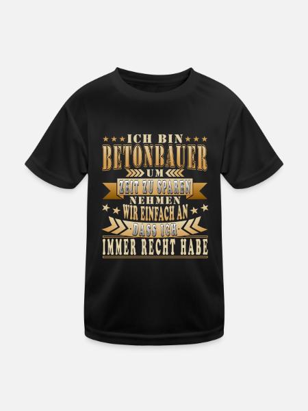 Betonbauer Sprüche Betonbauer - Kinder Funktions-T-Shirt - Schwarz - Vorne