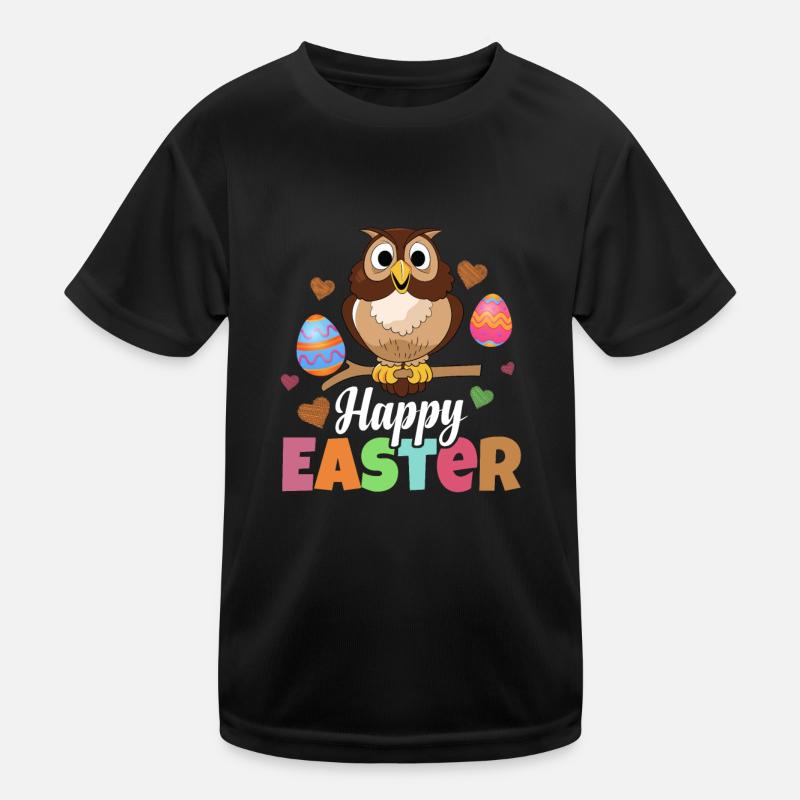 Happy Easter Nocturnal Bird Owl Lover Ornithologis Kids Functional T-Shirt