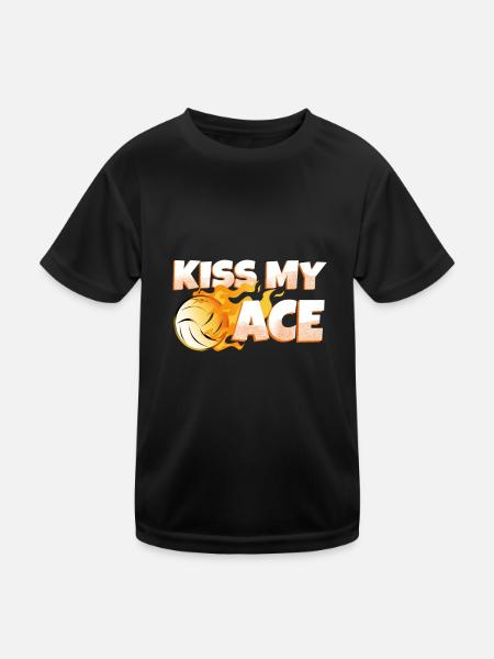 Kiss my ace volleyball - Kinder Funktions-T-Shirt - Schwarz - Vorne