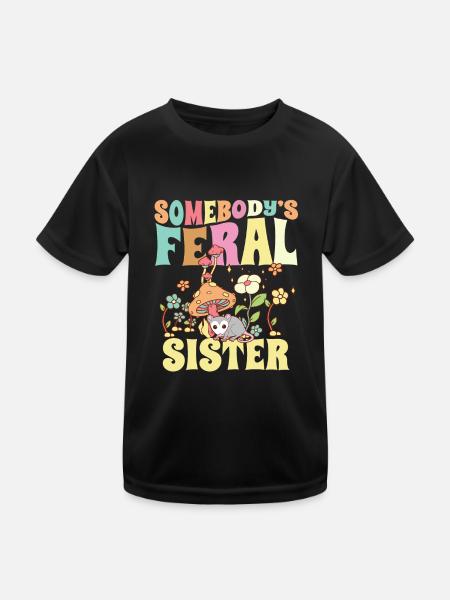 Somebody's Feral Sister Wild Family Opossum - Kids Functional T-Shirt - black - Front