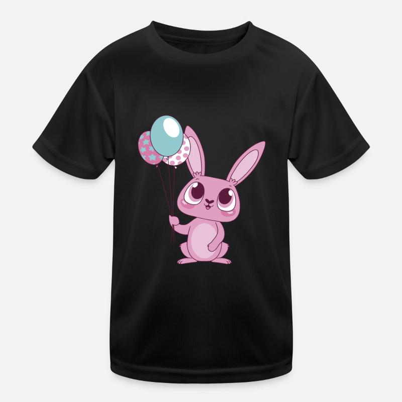 Cute Rabbit illustration with Balloons Kinder Funktions-T-Shirt