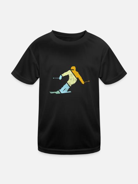 Ski Retro - Kinder Funktions-T-Shirt - Schwarz - Vorne