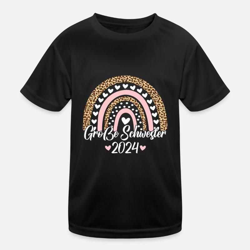 Große Schwester 2024 Boho Regenbogen Design - Kinder Funktions-T-Shirt - Schwarz