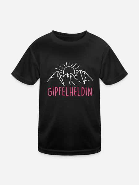 Gipfelhelden Mountain Girl Bergfan Wanderer Berge - Kinder Funktions-T-Shirt - Schwarz - Vorne