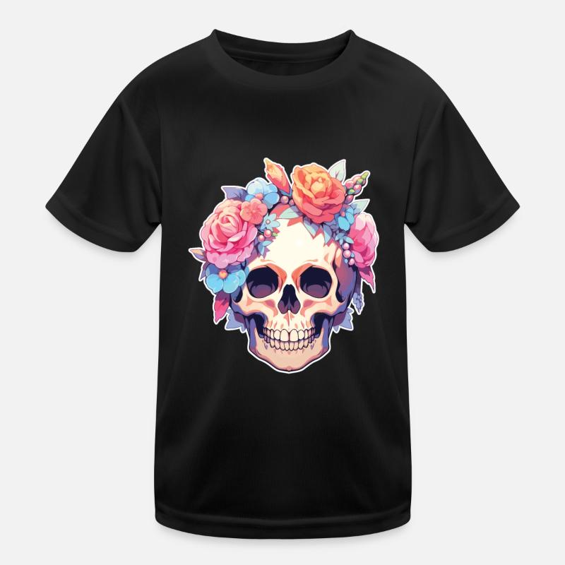 Skulls Skull Blumen Blumenschädel Totenschädel Kinder Funktions-T-Shirt