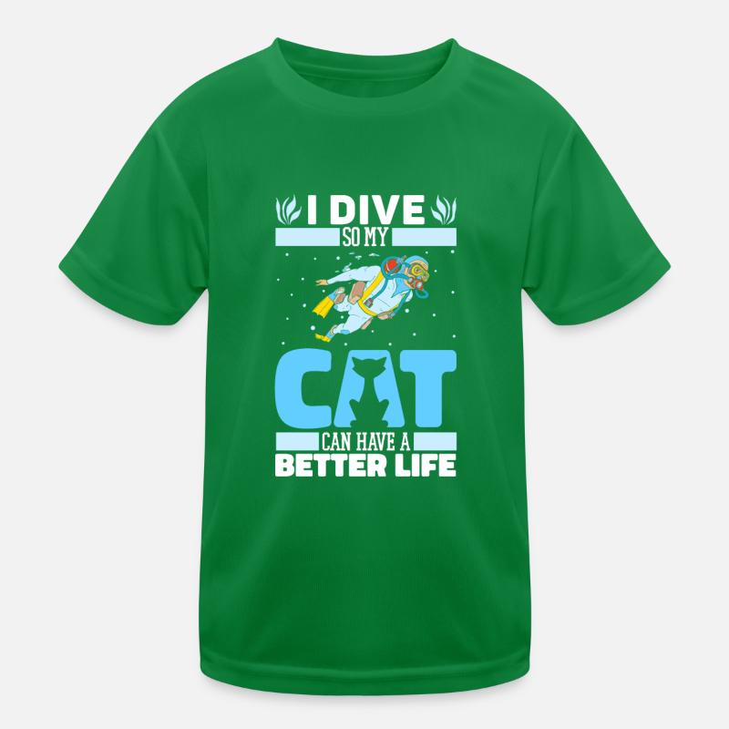 Diving Diver Cat Kids Functional T-Shirt