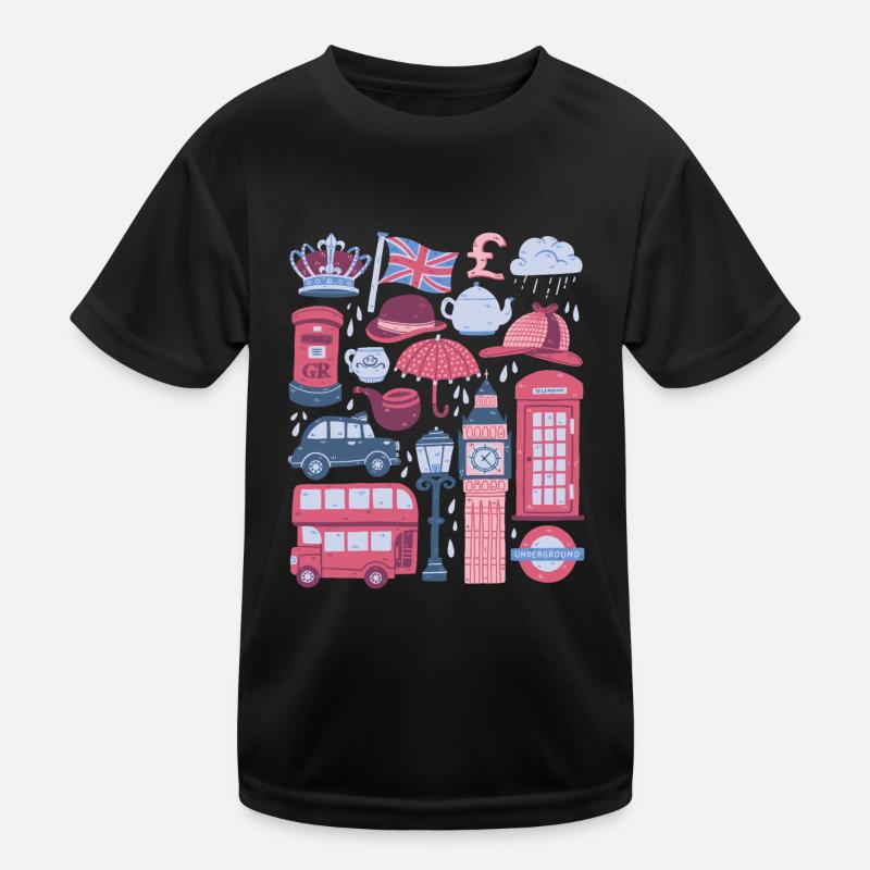 Angleterre Londres Big Ben Cabine téléphonique Bus Royaume-Uni T-shirt sport Enfant