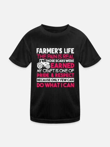 Farmer Farmer's Life The Pain Is Real - Kids Functional T-Shirt - black - Front