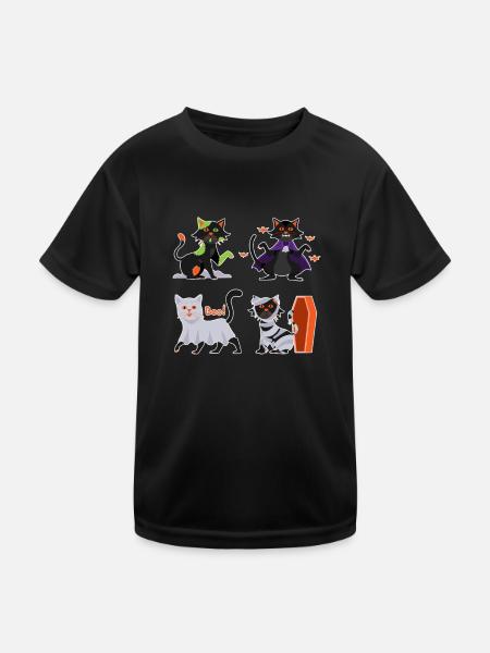 Katze Boo Halloween Katzen Gruselig Kätzchen - Kinder Funktions-T-Shirt - Schwarz - Vorne