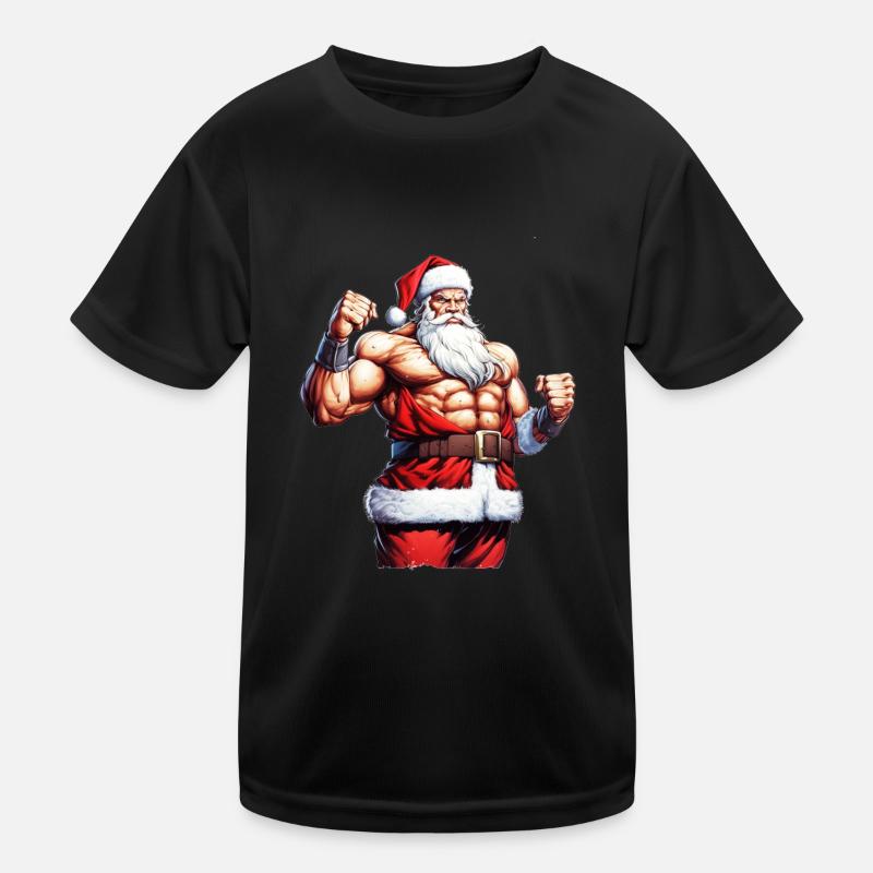 Holiday Muscle: Bodybuilder de Noël avec le Père Noël T-shirt sport Enfant