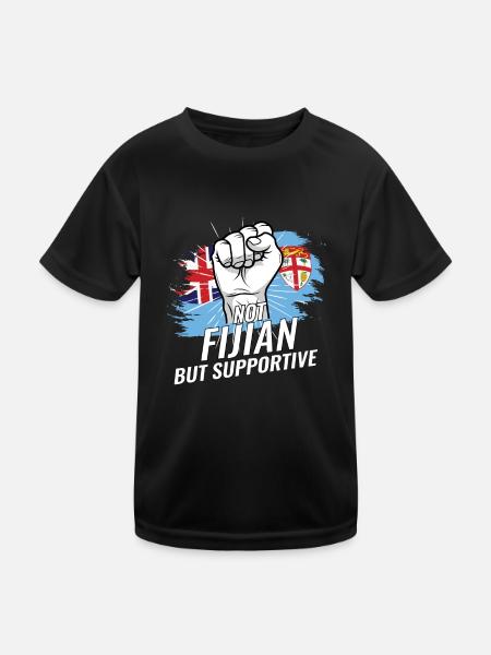 Not Fijian But Supportive Fiji Flag Country - Kinder Funktions-T-Shirt - Schwarz - Vorne