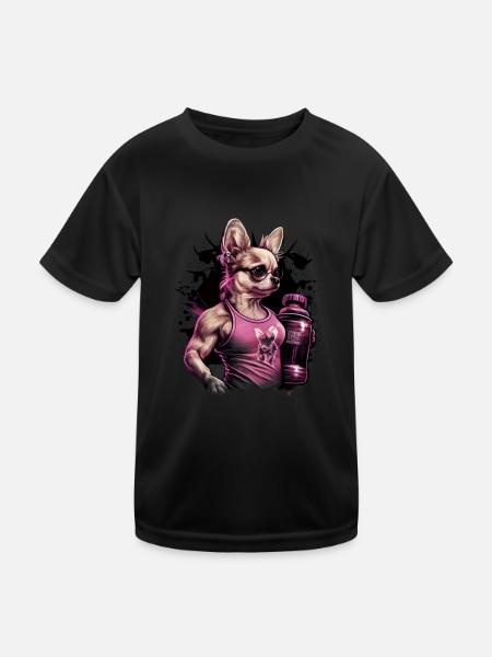Pink Chihuahua | Fitness Rosa Fitnessstudio Sport - Kinder Funktions-T-Shirt - Schwarz - Vorne