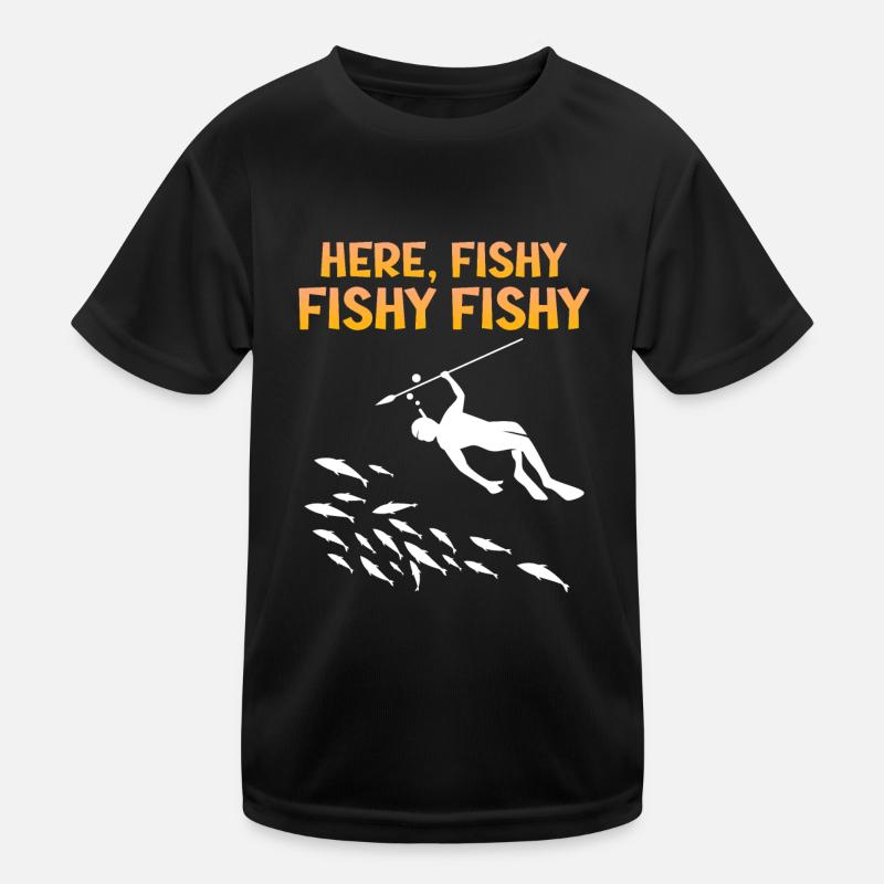 Spearfisher Harpoon Here Fishy Fish Hunt Kids Functional T-Shirt