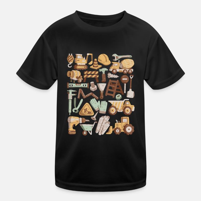 Construction Site Excavator Construction Worker Crane Helmet Tool Kids Functional T-Shirt