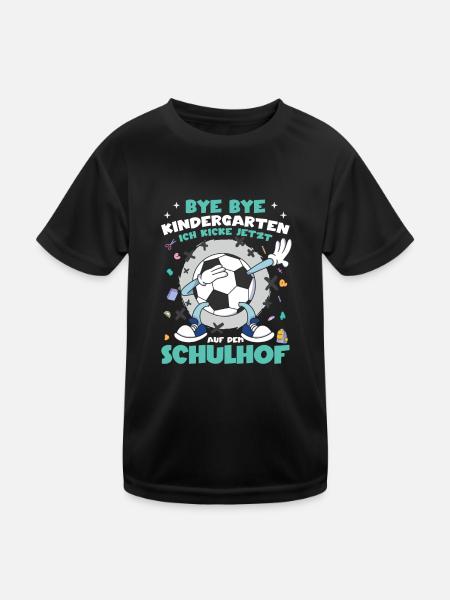 Schulkind Einschulung Schultüte Fußball - Kinder Funktions-T-Shirt - Schwarz - Vorne