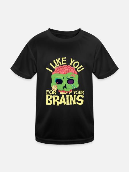 Ich mag dich für deine Gehirne lustig Halloween - Kinder Funktions-T-Shirt - Schwarz - Vorne