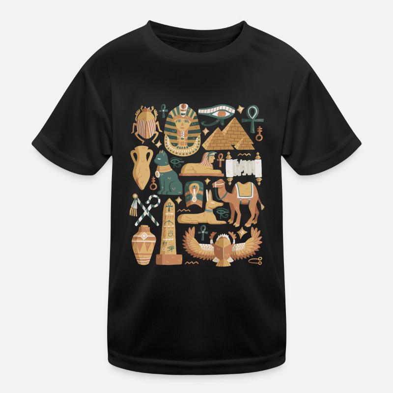 Egypt Doodles Pyramid Pharaoh Sphinx Cairo Kids Functional T-Shirt