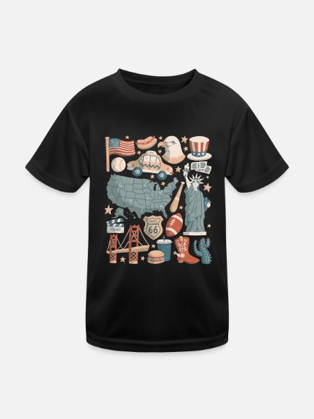 USA Doodles United States of America - Kids Functional T-Shirt - black - Front
