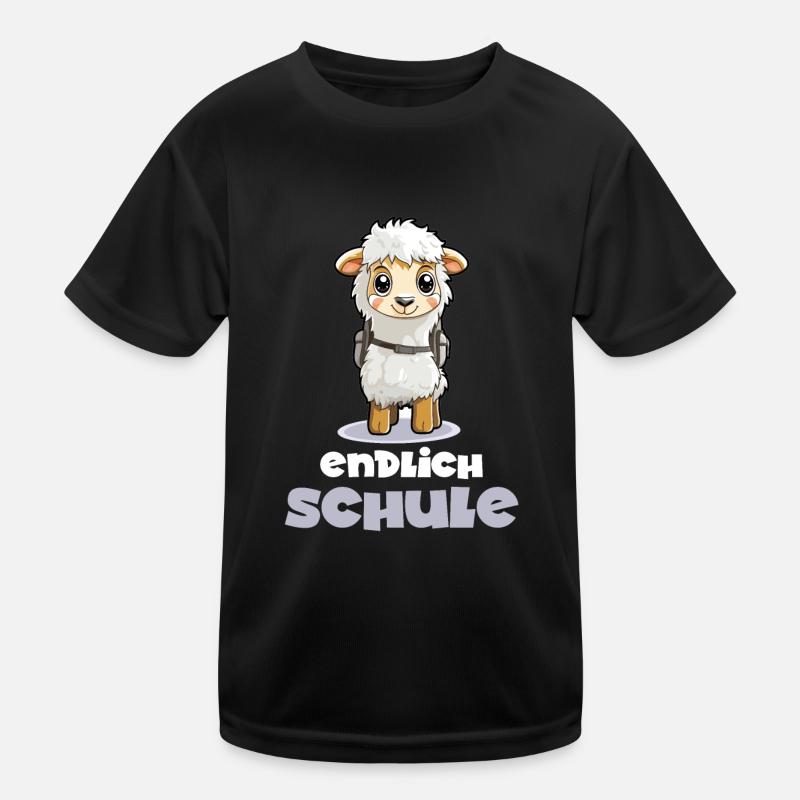 Endlich Schule Lama - Kinder Funktions-T-Shirt - Schwarz
