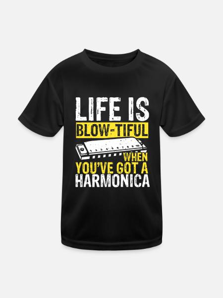 Harmonikaspieler für Munharmonika Spieler - Kinder Funktions-T-Shirt - Schwarz - Vorne