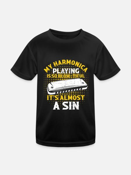 Harmonikaspieler für Munharmonika Spieler - Kinder Funktions-T-Shirt - Schwarz - Vorne