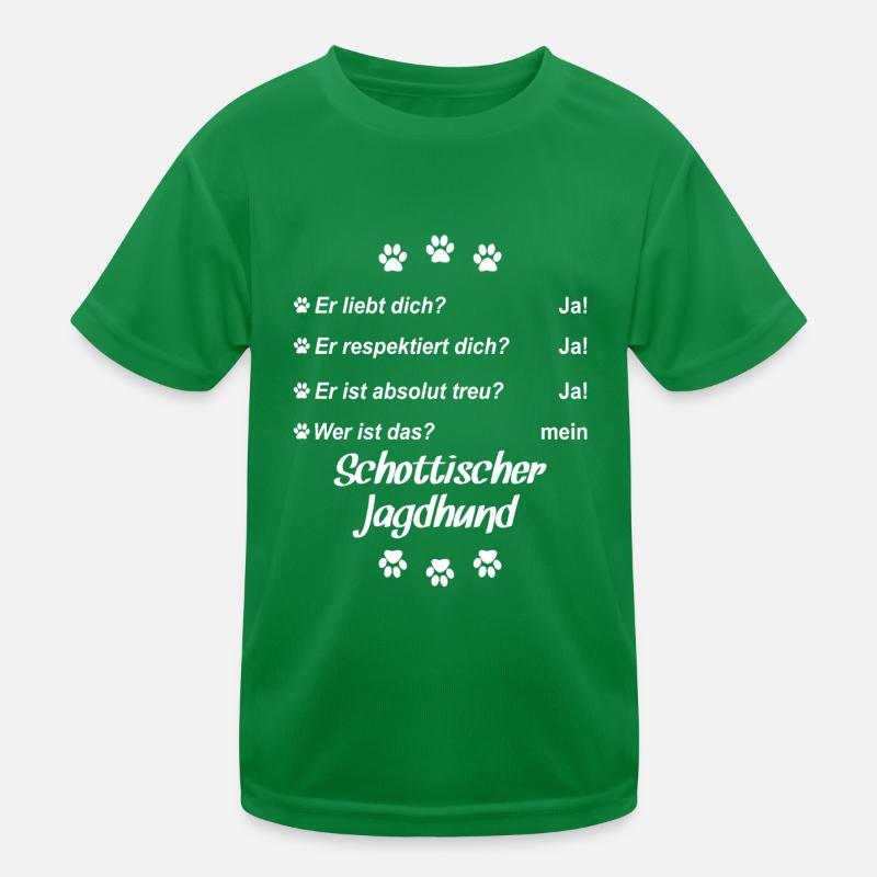 Er liebt Dich. Wer ist das? Schottischer Jagdhund Kinder Funktions-T-Shirt