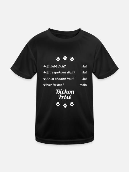 Er liebt Dich. Wer ist das? Mein - Bichon Frisé - Kinder Funktions-T-Shirt - Schwarz - Vorne