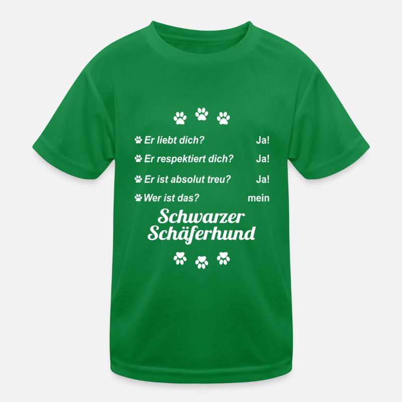 Er liebt Dich. Wer ist das? Schwarzer Schäferhund Kinder Funktions-T-Shirt
