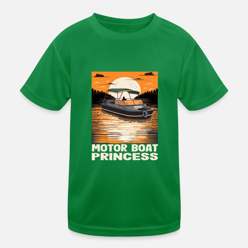 Motor Boat Princess Pontoon Queen Motorboating Kids Functional T-Shirt