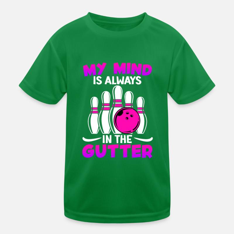Bowling Funny My Mind is Always in Gutter Kids Functional T-Shirt