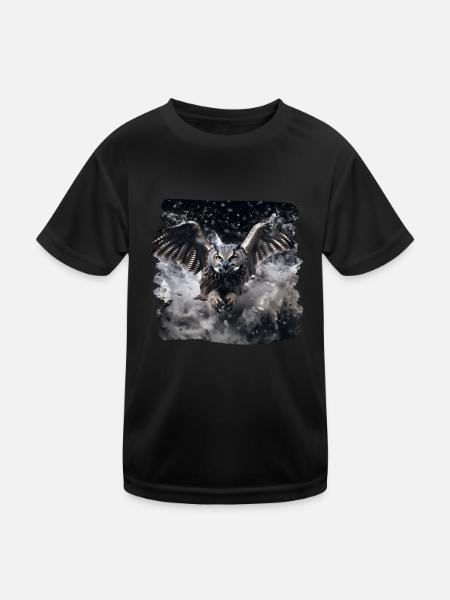 Eulen Kauz Owl Uhu Nachteule Eule - Kinder Funktions-T-Shirt - Schwarz - Vorne