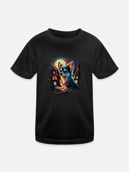 Chihuahua Costume d'Halloween - Citrouille - T-shirt sport Enfant - noir - Devant
