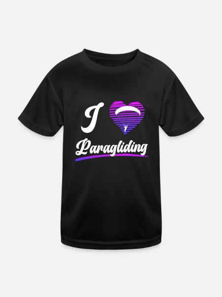 Paragliding Frau I love Paragliding Damen - Kinder Funktions-T-Shirt - Schwarz - Vorne