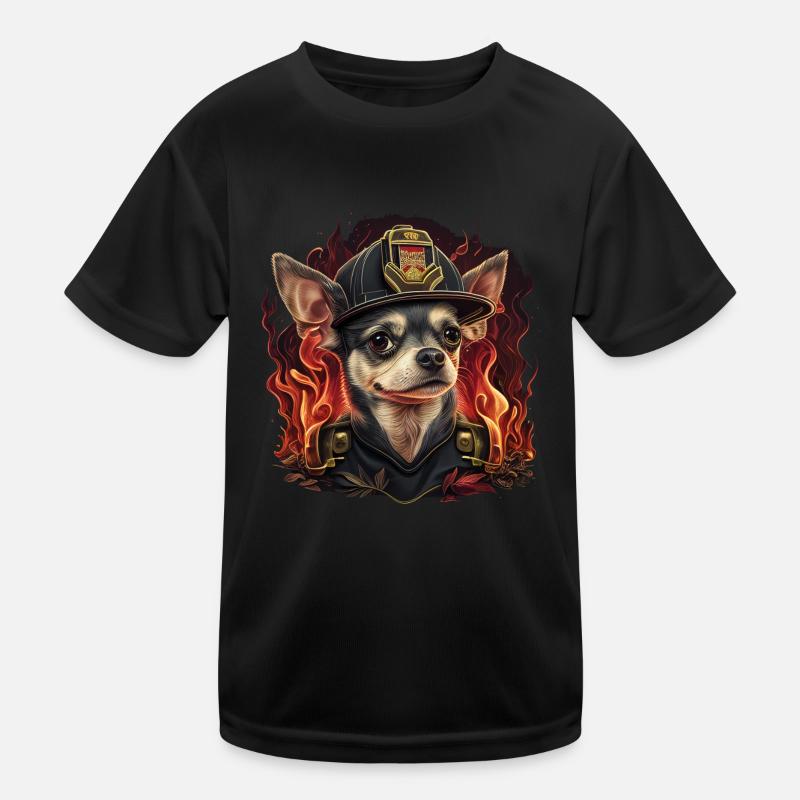Chihuahua - Firefighter Fireman Cool Dog Men Hat Kids Functional T-Shirt