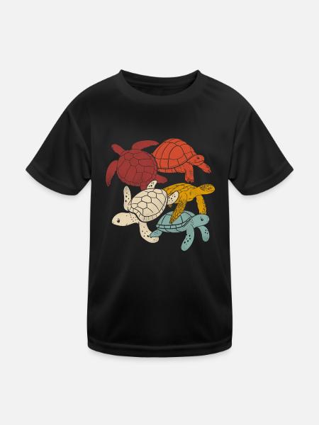 Sea Turtle Tortoise Retro Vintage - T-shirt sport Enfant - noir - Devant