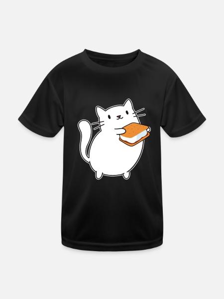 Smore Cat Kids Marshmallow Camper Campfire - Kinder Funktions-T-Shirt - Schwarz - Vorne