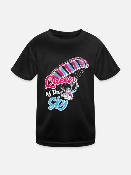 Gleitschirmflieger Frauen Queen of the Sky - Kinder Funktions-T-Shirt - Schwarz - Vorne