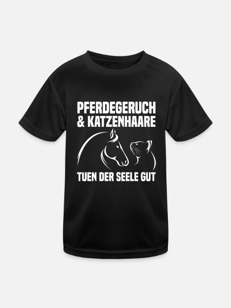 Pferde Pferdeliebhaber Katzenliebhaber Katzen - Kinder Funktions-T-Shirt - Schwarz - Vorne