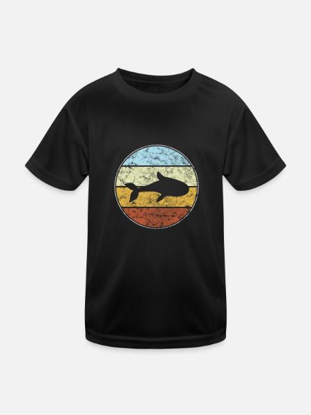 Fisch Retro - Kinder Funktions-T-Shirt - Schwarz - Vorne