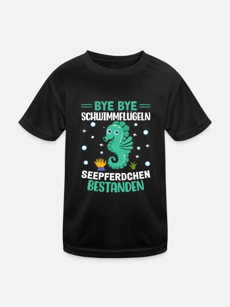 Frühschwimmer Seepferdchen bestanden - Kinder Funktions-T-Shirt - Schwarz - Vorne