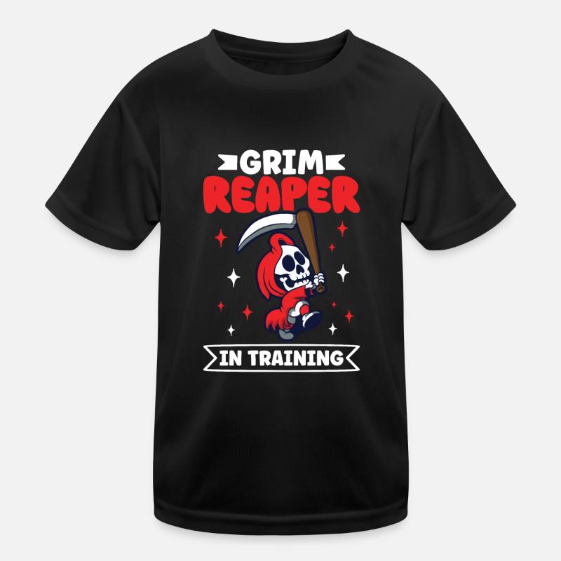 Funny Creepy Grim Reaper, Dead Man Kids Functional T-Shirt