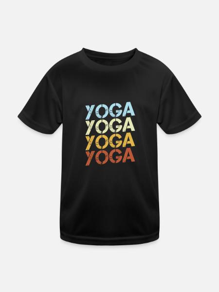Yoga Retro - Kinder Funktions-T-Shirt - Schwarz - Vorne