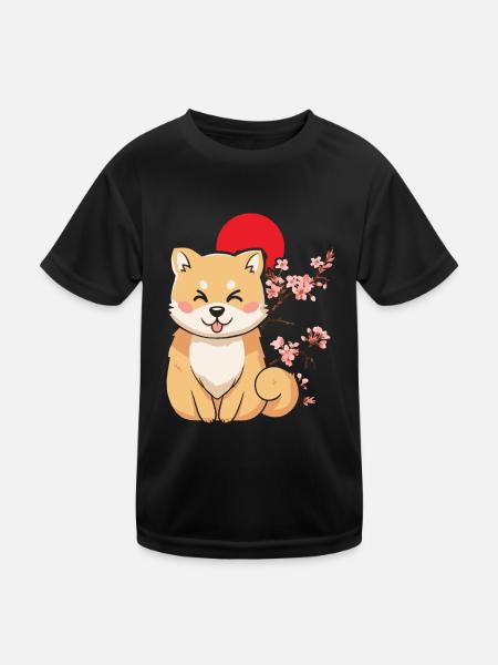 Japanischer Shiba Inu Hund - Kinder Funktions-T-Shirt - Schwarz - Vorne